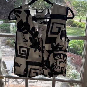 Paper Heart Black & White Printed Button-Front Sleeveless Top